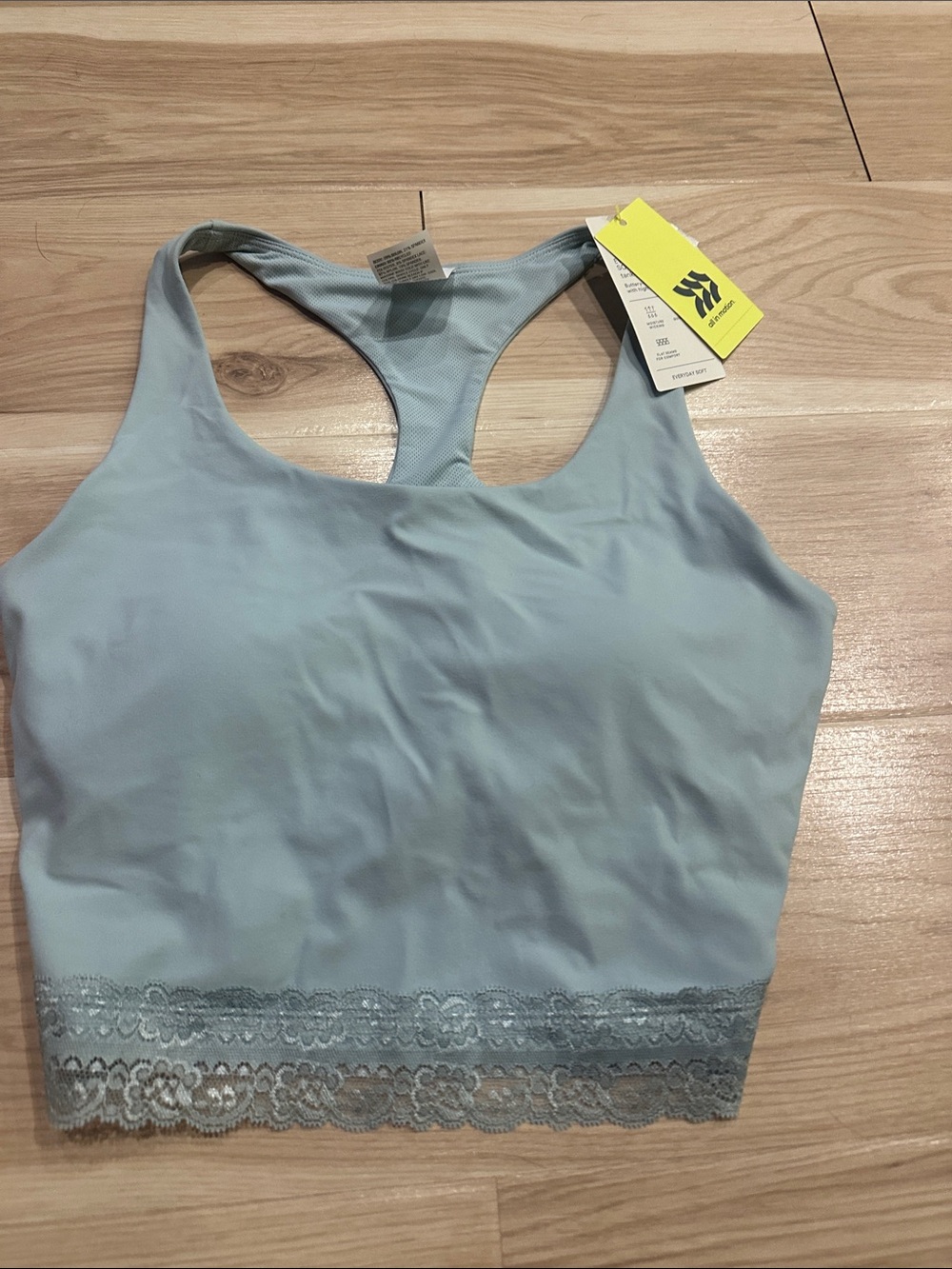 all in motion Light Blue Lace-Trim Racerback Crop Top